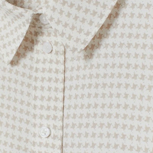 H&M Crepe Houndstooth Blouse Taupe Size 6 - Picture 2 of 8